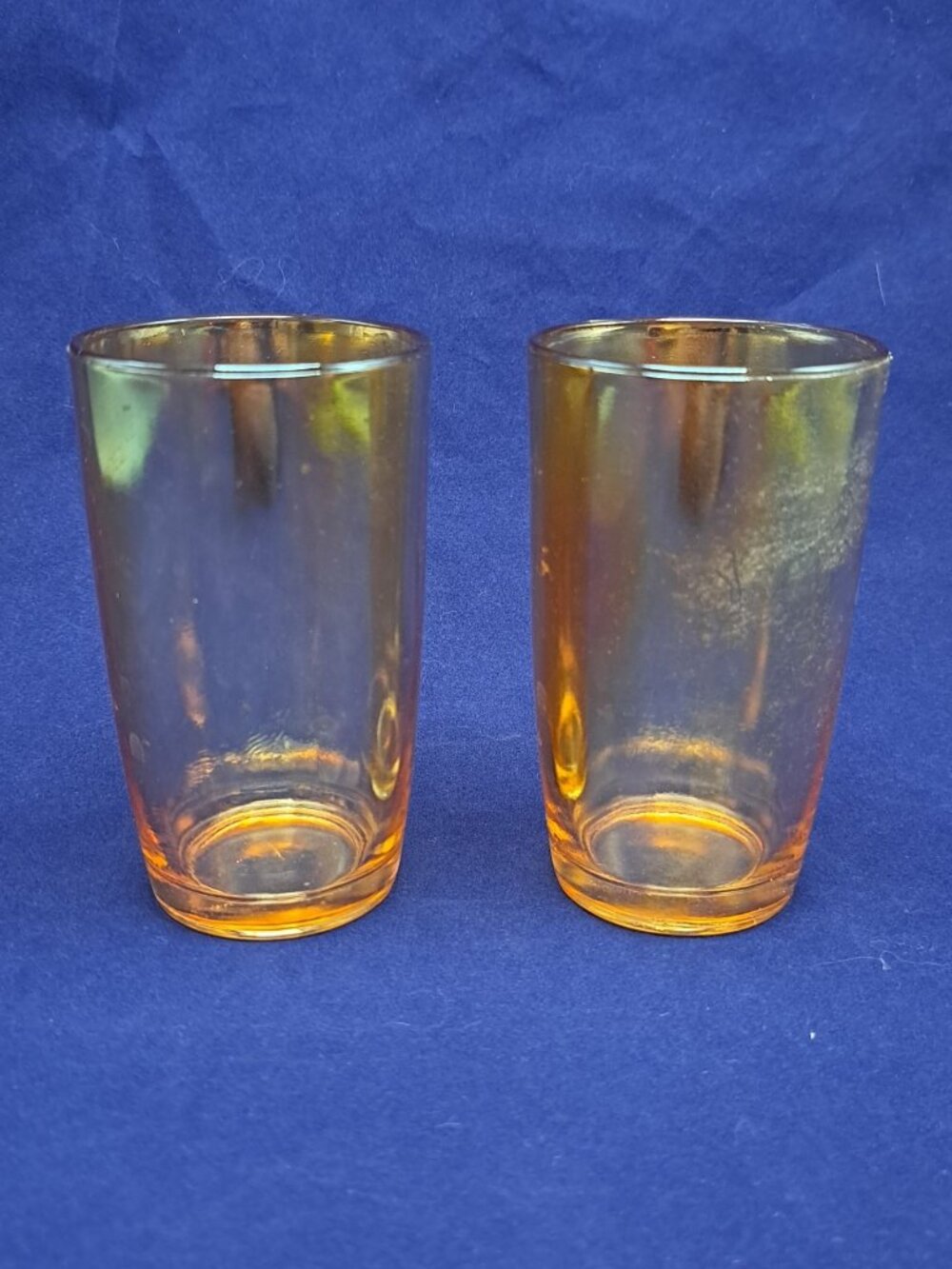 Vintage Amber Carnival Glass Tumblers Set Of 2